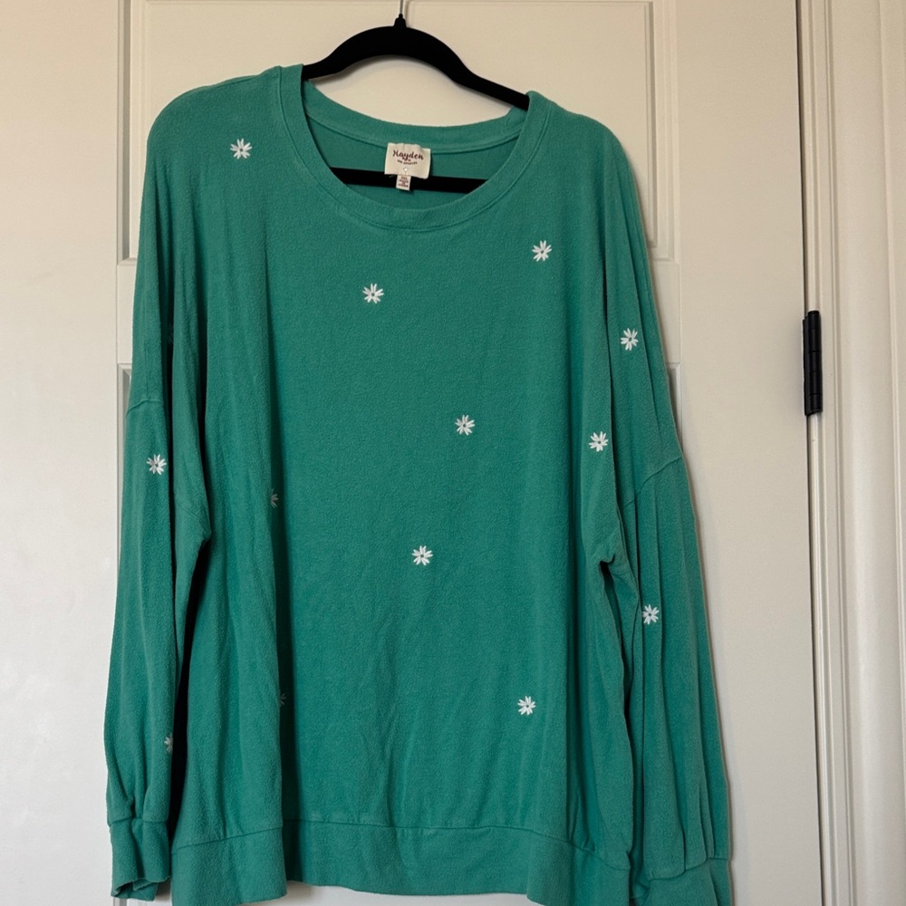 Hayden Teal Sweatshirt with White Floral Embroidery